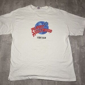 Vintage Planet Hollywood Chicago T-Shirt XL Made in USA White 90s Single Stitch